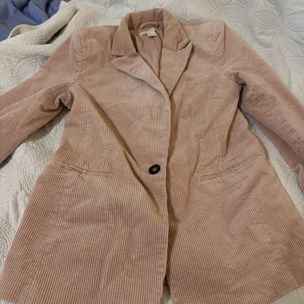 H&M Women's Size 10 Blush Pink Corduroy Business Blazer Single Button Pockets